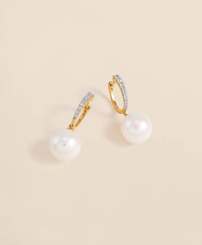 14k Gold Pearl Hoop Earrings