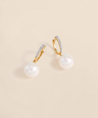 14k Gold Pearl Hoop Earrings