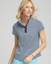 Chico's Clothing Zenergy® Striped UPF Mockneck Short-Sleeve Top