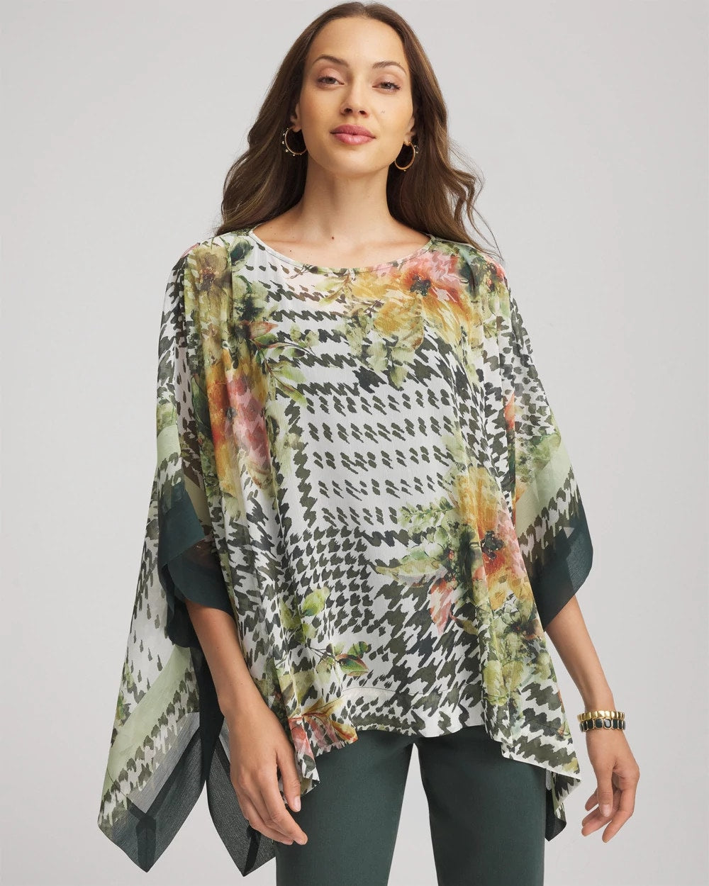 Chico's Accessories Printed Crinkle-Chiffon Pullover Poncho
