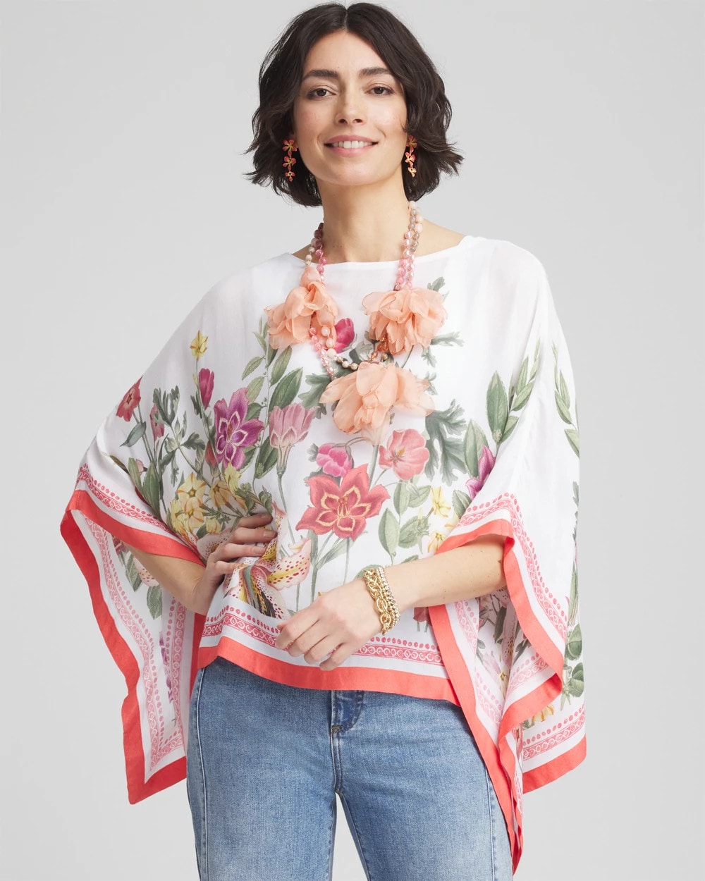 Chico's Accessories Wildflower Crepe Boatneck Poncho