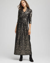 Chico's Petites Petite Foiled Knit Pleated Maxi Dress