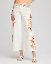 Chico's Petites Petite Floral High-Rise Wide-Leg Cropped Jeans