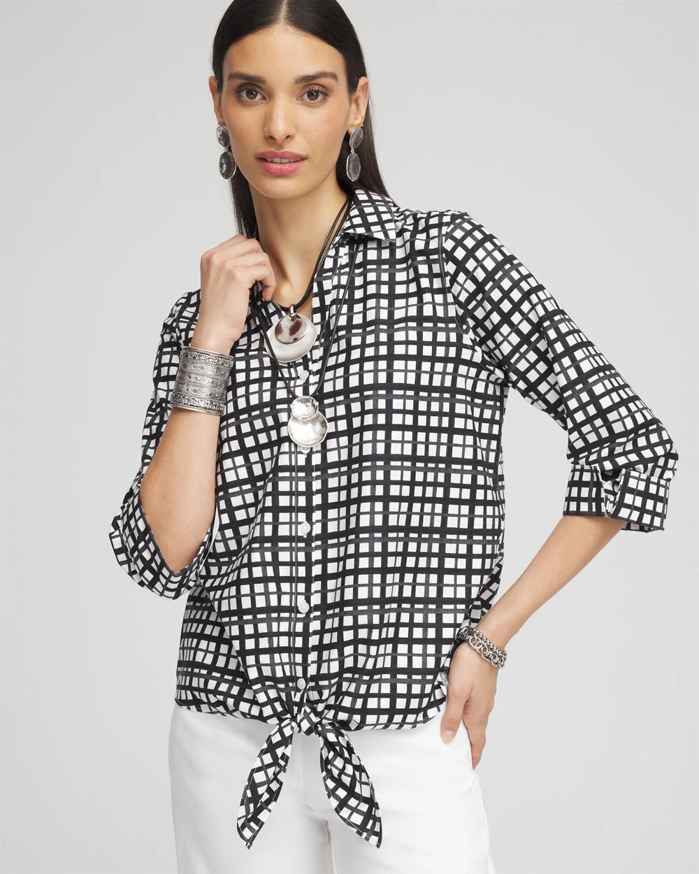 Chico's Collections No Iron™ Plaid Tie-Front Top