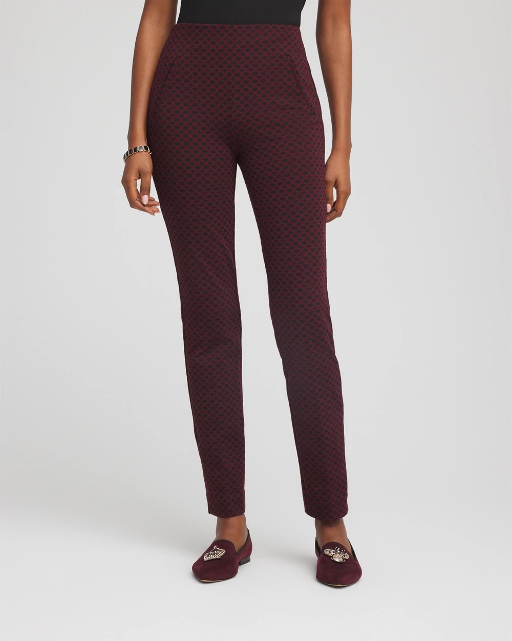 Chico's Collections Circle Jacquard Juliet Slim Ankle Pants