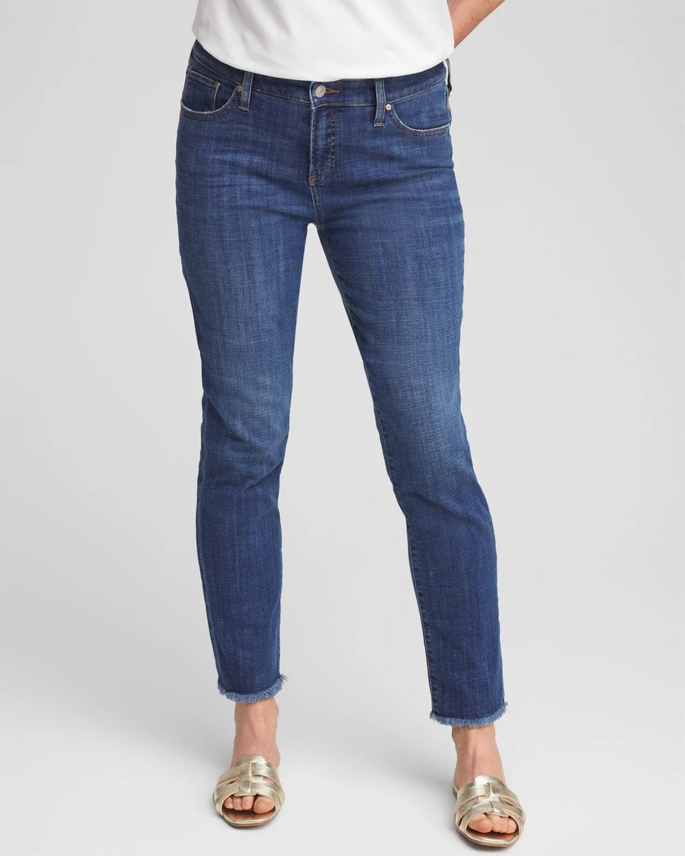 Chico's Collections Girlfriend Slim Frayed Ankle Jeans