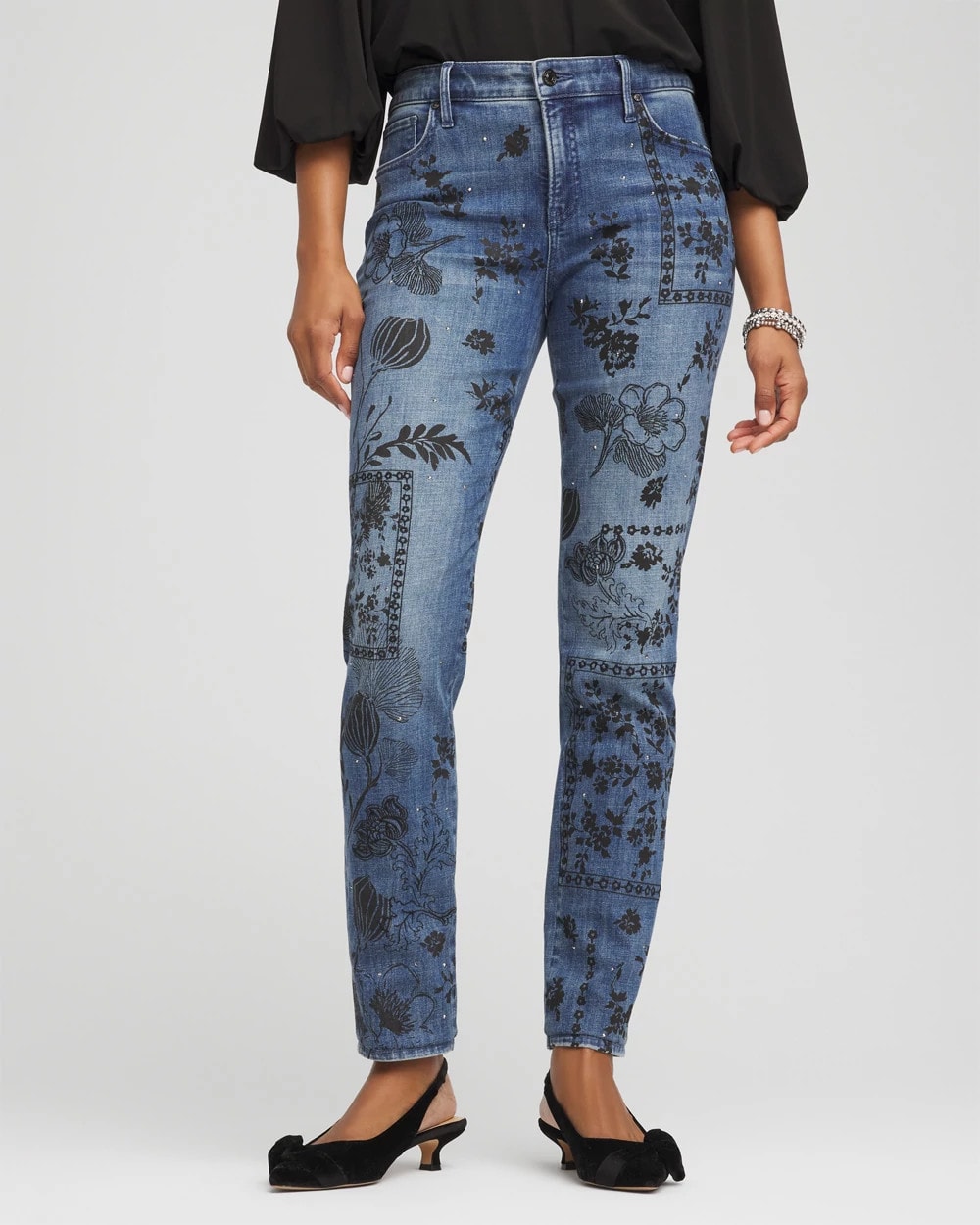 Chico's Collections Mixed-Media Girlfriend Slim Ankle Jeans