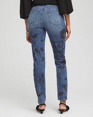 Chico's Collections Mixed-Media Girlfriend Slim Ankle Jeans