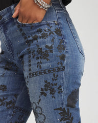 Chico's Collections Mixed-Media Girlfriend Slim Ankle Jeans