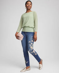 Chico's Collections Appliqué Girlfriend Slim Ankle Jeans