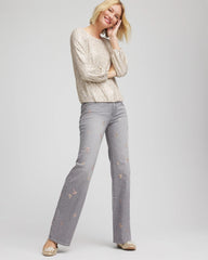 Chico's Collections Rose Gold Embellished Girlfriend Flared Jeans