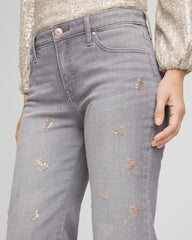 Chico's Collections Rose Gold Embellished Girlfriend Flared Jeans