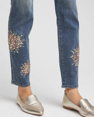 Chico's Collections Embellished Starbursts Girlfriend Slim Ankle Jeans