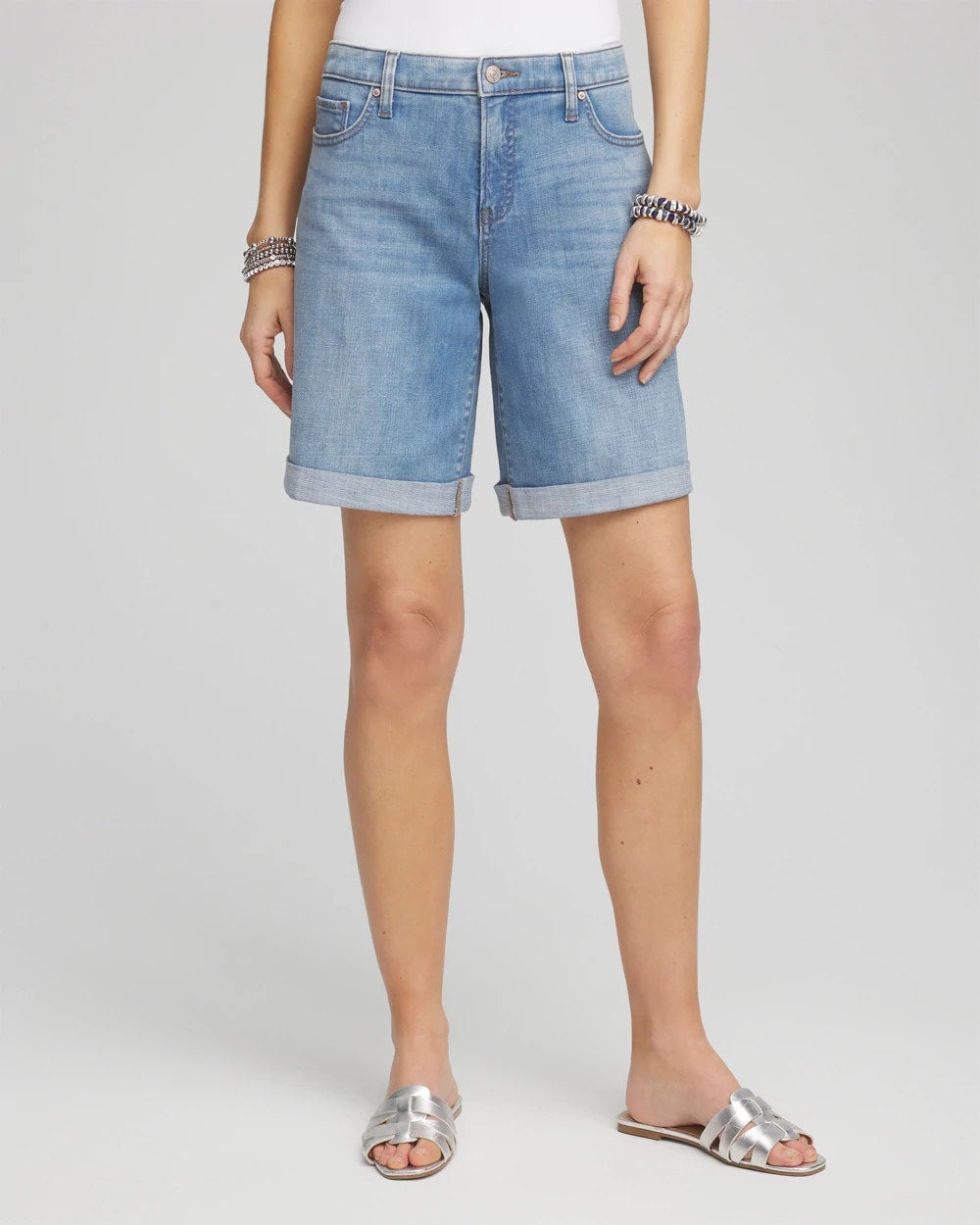 Chico's Collections Girlfriend Cuffed Swing Denim Shorts