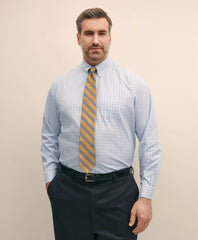 Big & Tall Stretch Cotton Non-Iron Pinpoint Polo Button Down Collar, Tattersall Dress Shirt
