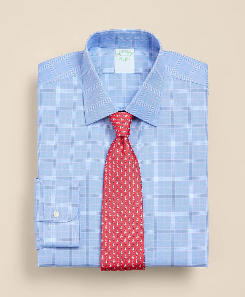 Brooks Brothers Explorer Collection Non-Iron Twill Ainsley Collar, Glen Plaid Dress Shirt