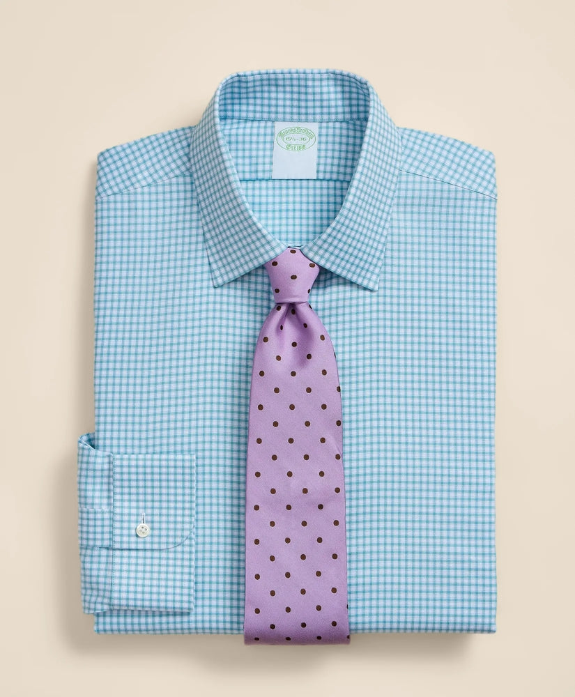 Brooks Brothers Explorer Collection Non-Iron Twill Ainsley Collar, Mini-Check Dress Shirt