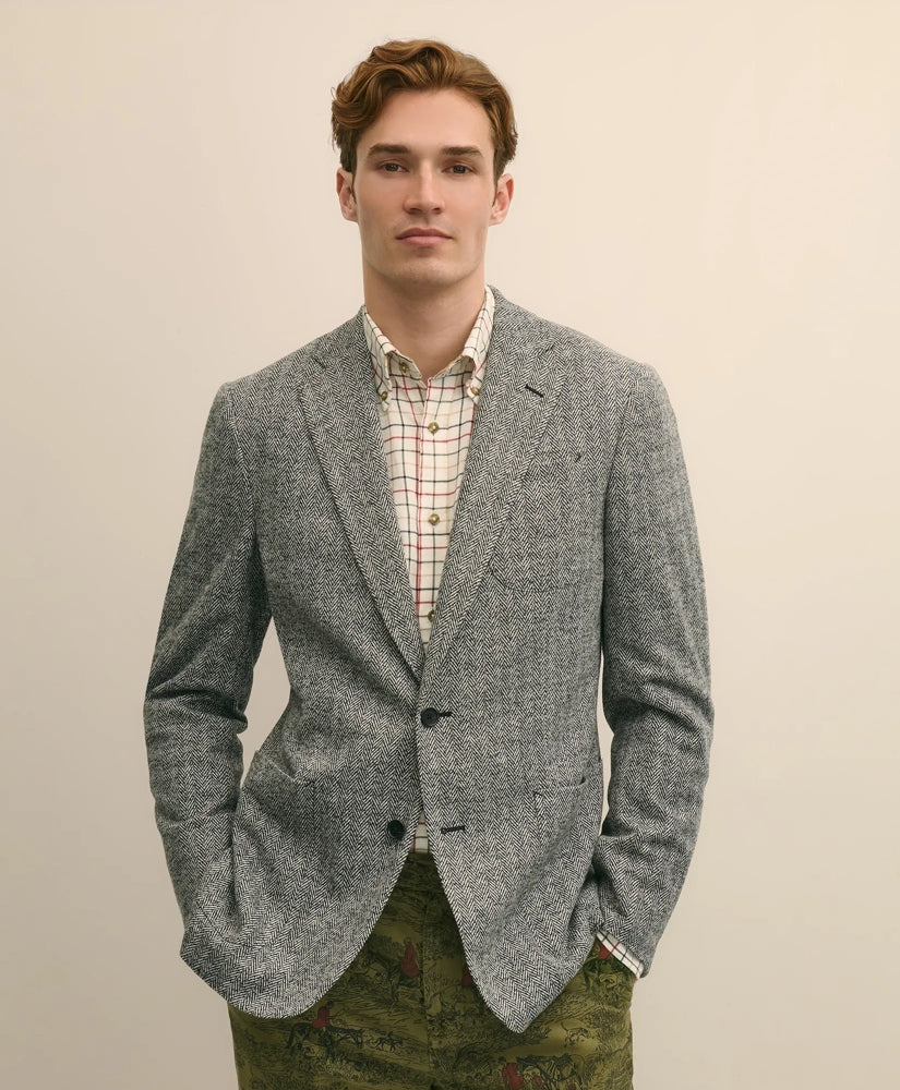 Classic Fit Herringbone Knit Sport Coat in Wool-Cotton
