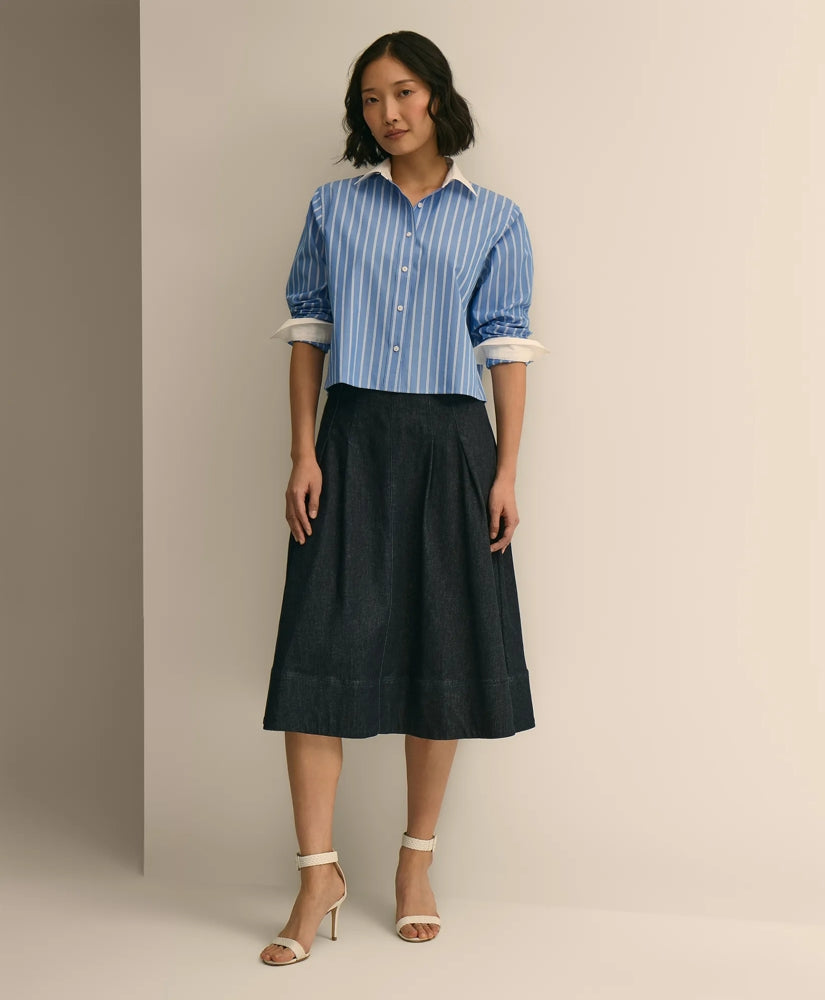 Cotton Blend A-Line Denim Skirt