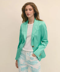 Cotton Blend Sateen Single-Button Peak Lapel Jacket