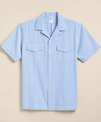 Cotton Blend Seersucker Camp Collar Shirt