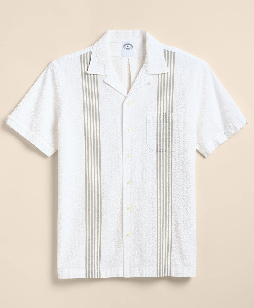 Cotton Blend Seersucker Camp Collar Shirt