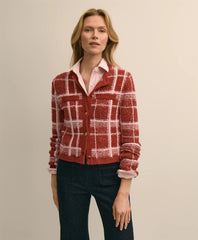 Cotton-Blend Soft Plaid Cardigan