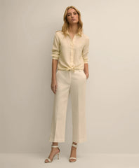 Cotton Dobby Cropped Wide-Leg Pants
