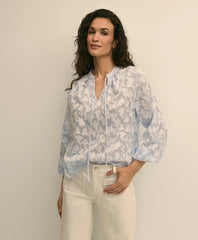 Cotton Jacquard Peasant Blouse