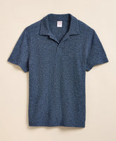 Cotton-Linen Pique Johnny Collar Shirt