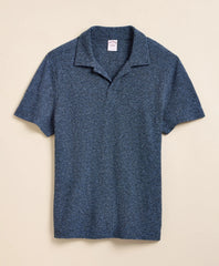 Cotton-Linen Pique Johnny Collar Shirt