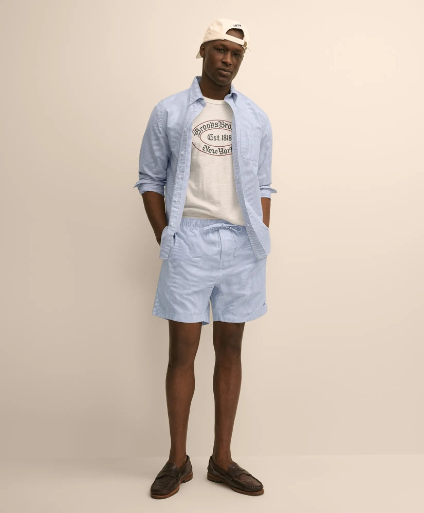 Cotton Oxford Stripe Lounge Shorts