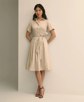 Cotton Sateen Short-Sleeve Belted Shirt Dress