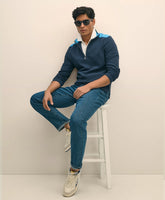 Double Faced Cotton Blend Pique Quarter-Zip