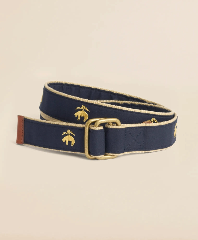 Embroidered Leather Tab D-Ring Belt