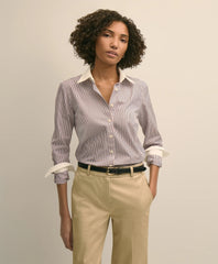 Fitted Non-Iron Stretch Cotton Contrast, Stripe Dress Shirt