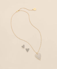 Gold-Tone Cubic Zirconia Heart Necklace & Earrings Set