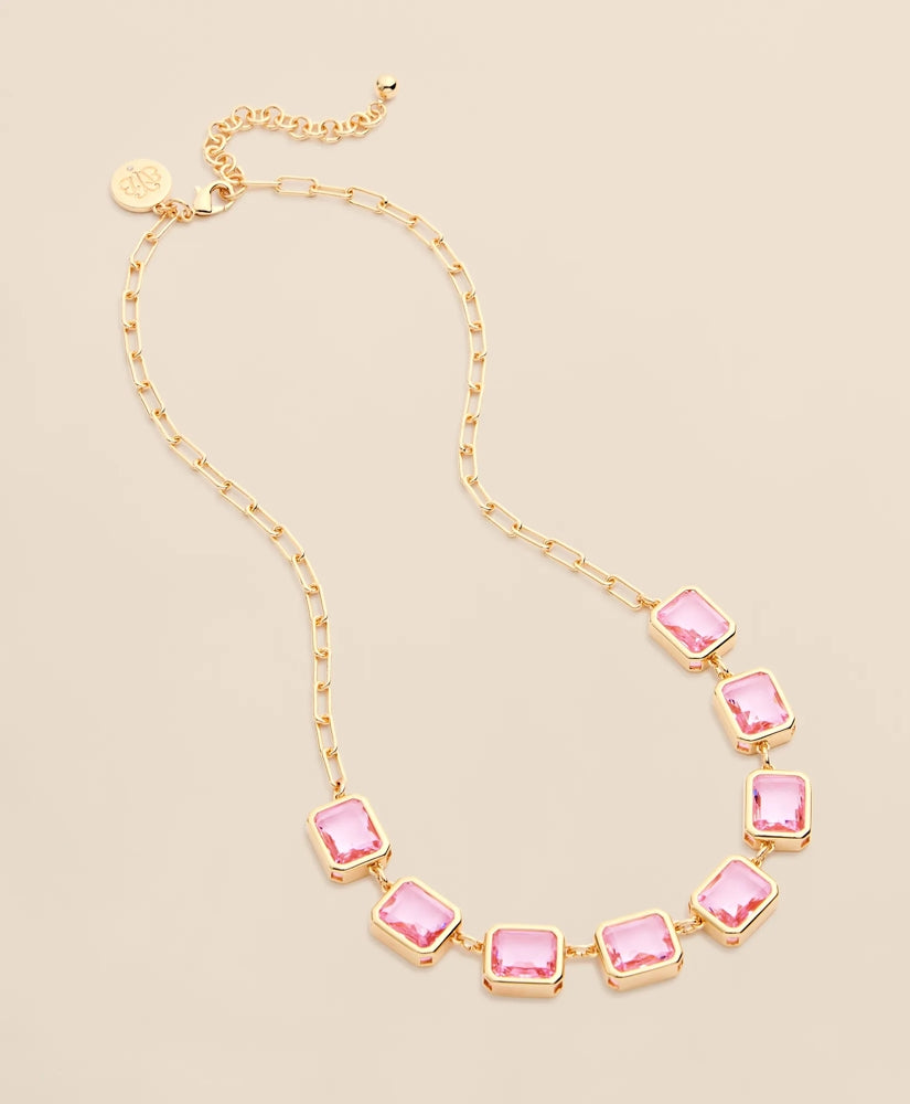Gold-Tone Pink-Stone Collar Necklace