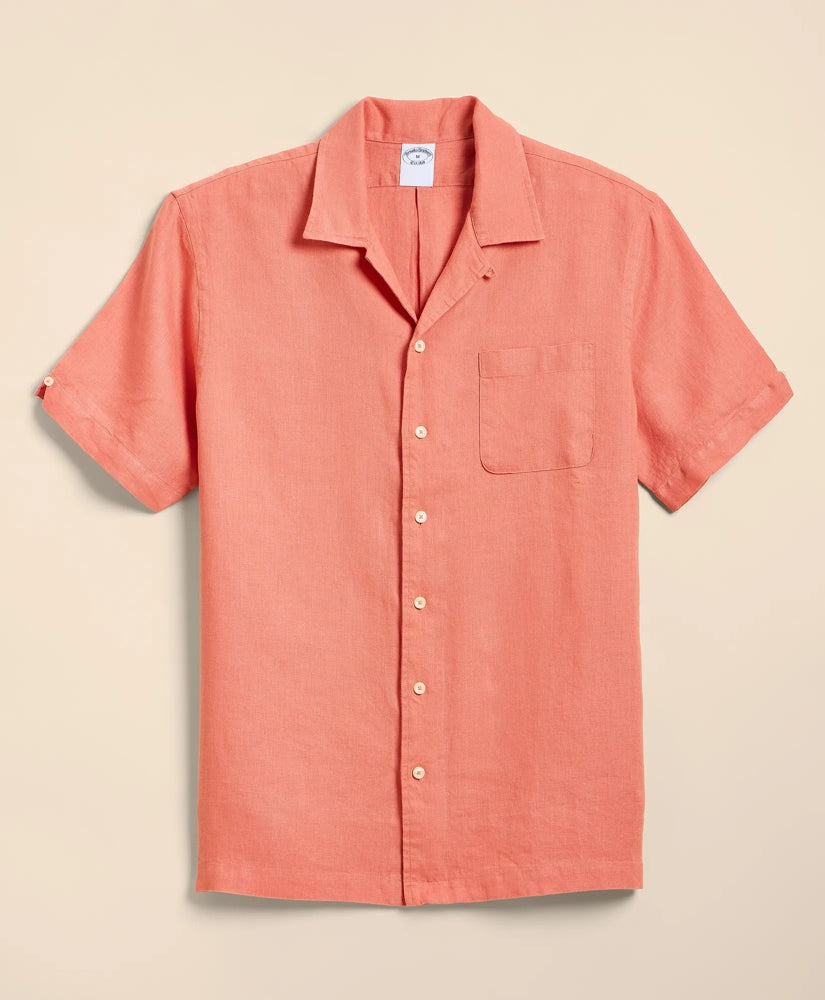 Irish Linen Camp Collar, Short-Sleeve Shirt