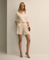 Linen Blend Belted Flounce Shorts
