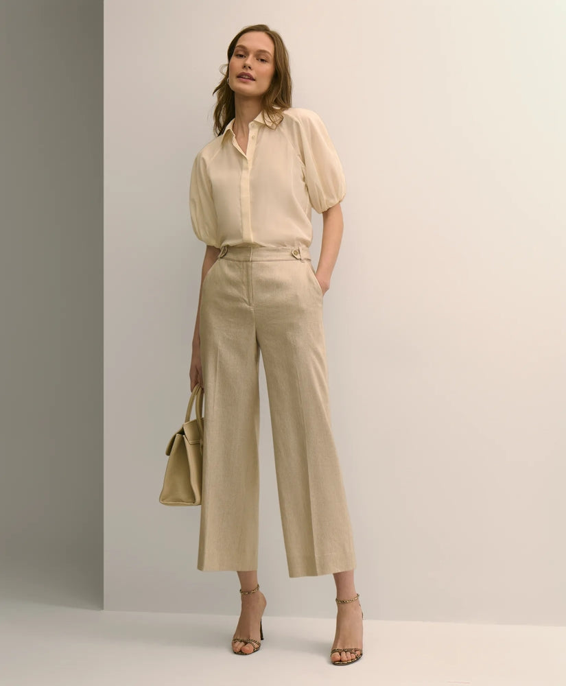 Linen-Blend Waist-Tab Wide-Leg Pants