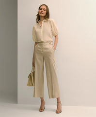 Linen-Blend Waist-Tab Wide-Leg Pants