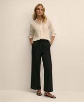 Linen-Cotton Blend Tie-Waist Wide-Leg Pants