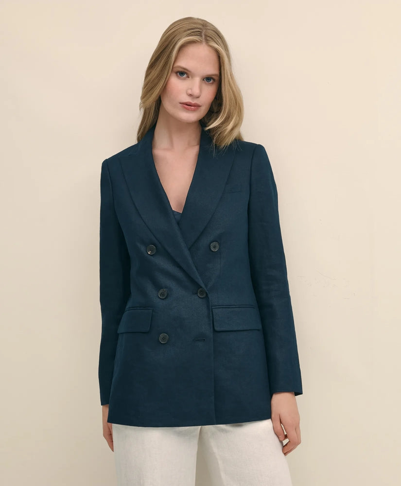Linen Double-Breasted Peak Lapel Jacket