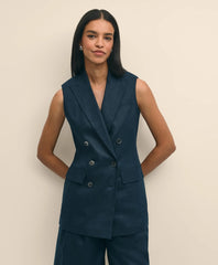Linen Double-Breasted Peak Lapel Vest