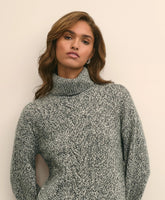 Merino Wool Blend Marled Cable-Knit Turtleneck Sweater