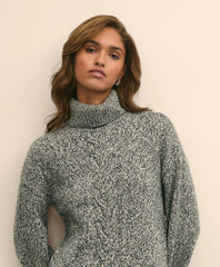 Merino Wool Blend Marled Cable-Knit Turtleneck Sweater