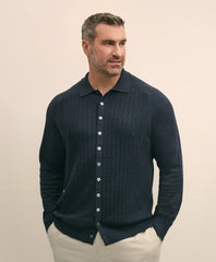 Mini-Cable Knit Polo Cardigan, Big & Tall