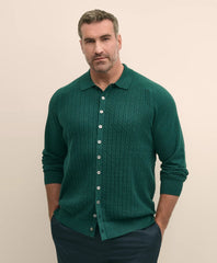 Mini-Cable Knit Polo Cardigan, Big & Tall
