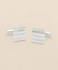 Mother-of-Pearl & Sterling Silver Rhodium-Plated Stripe Cufflinks